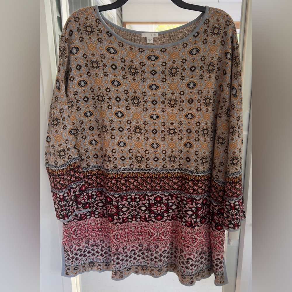 Women’s JJill Linen Blend Sweater Multicolor Boho 3/4 Sleeves Size Large EUC